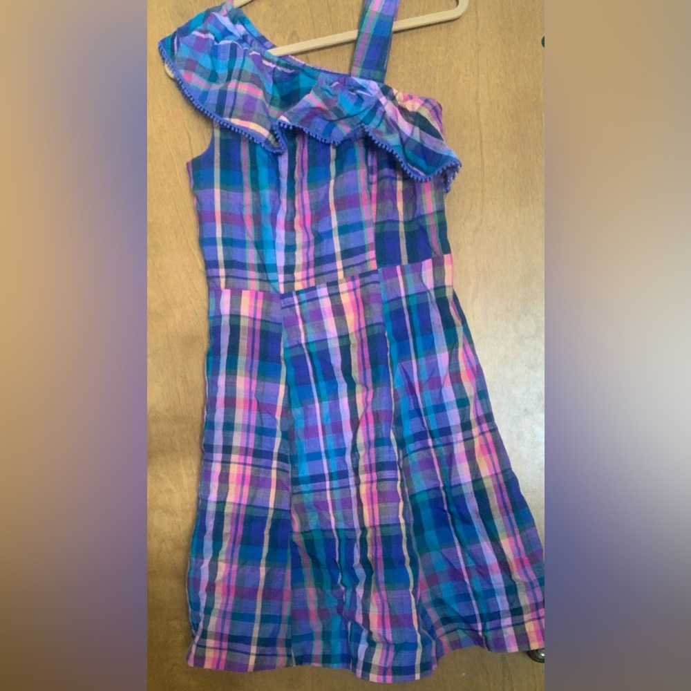 Size 6 Isaac Mizrahi colorful plaid asymmetrical summer dress
